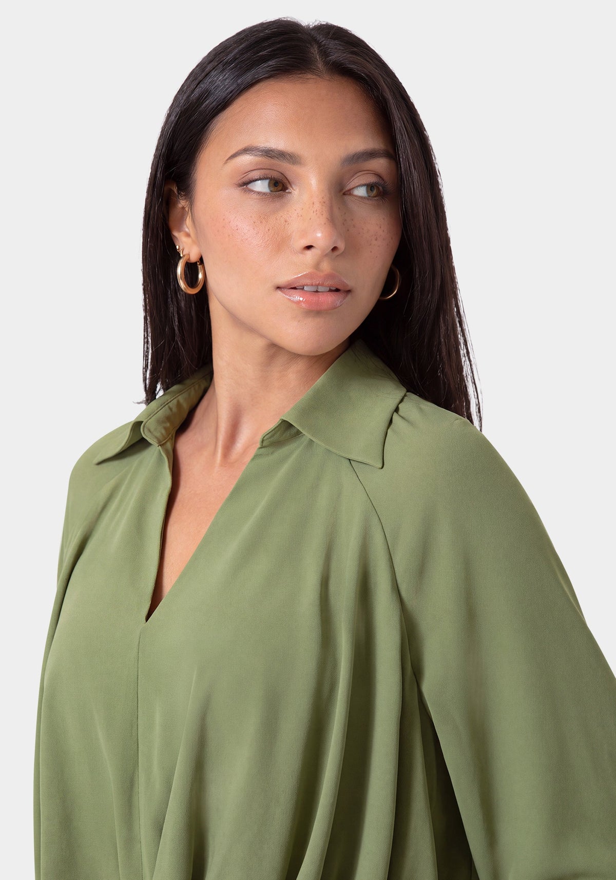 Sheer Bubble Blouse Sage Green - bebe