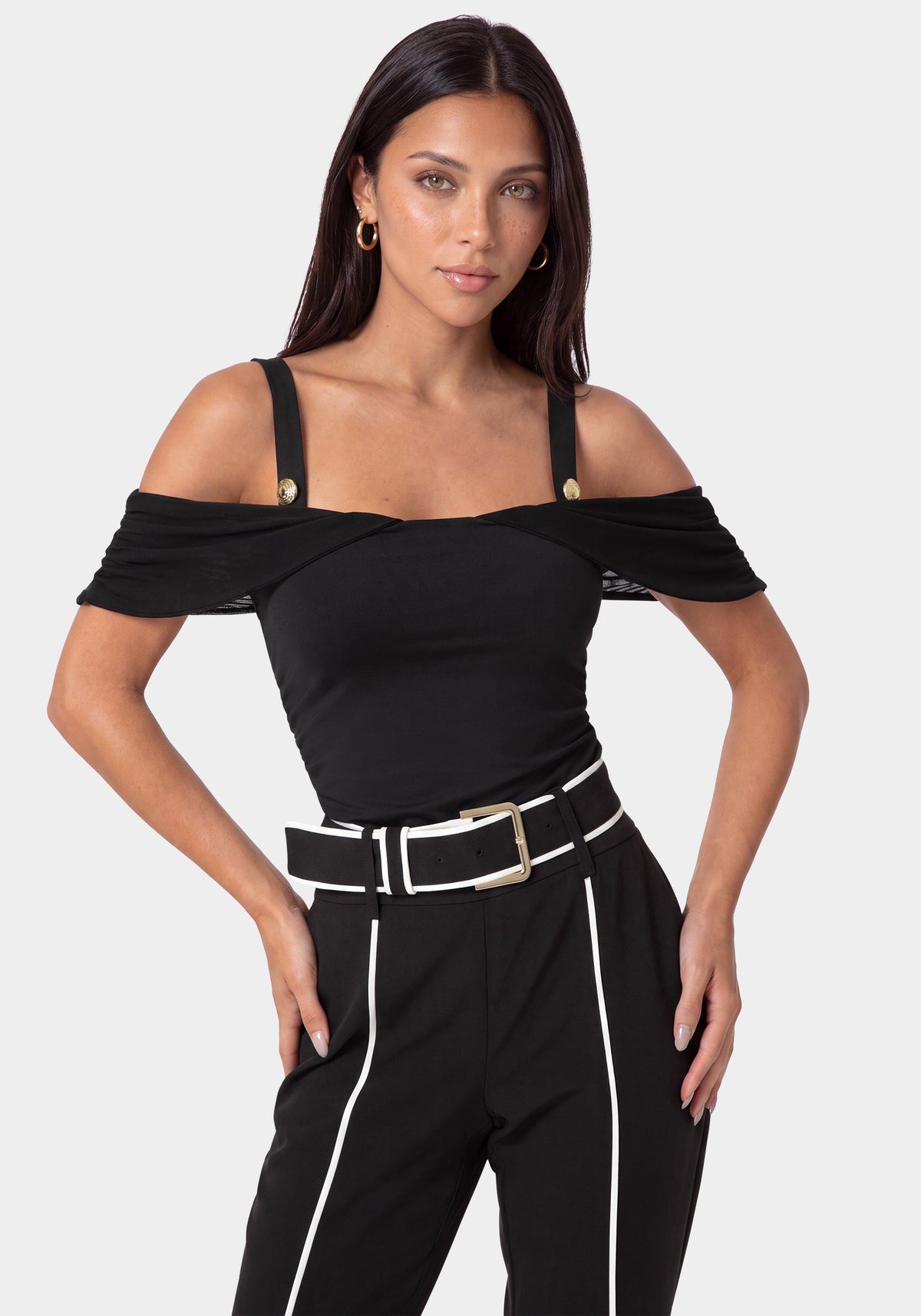 Off Shoulder Charmed Top Black - bebe