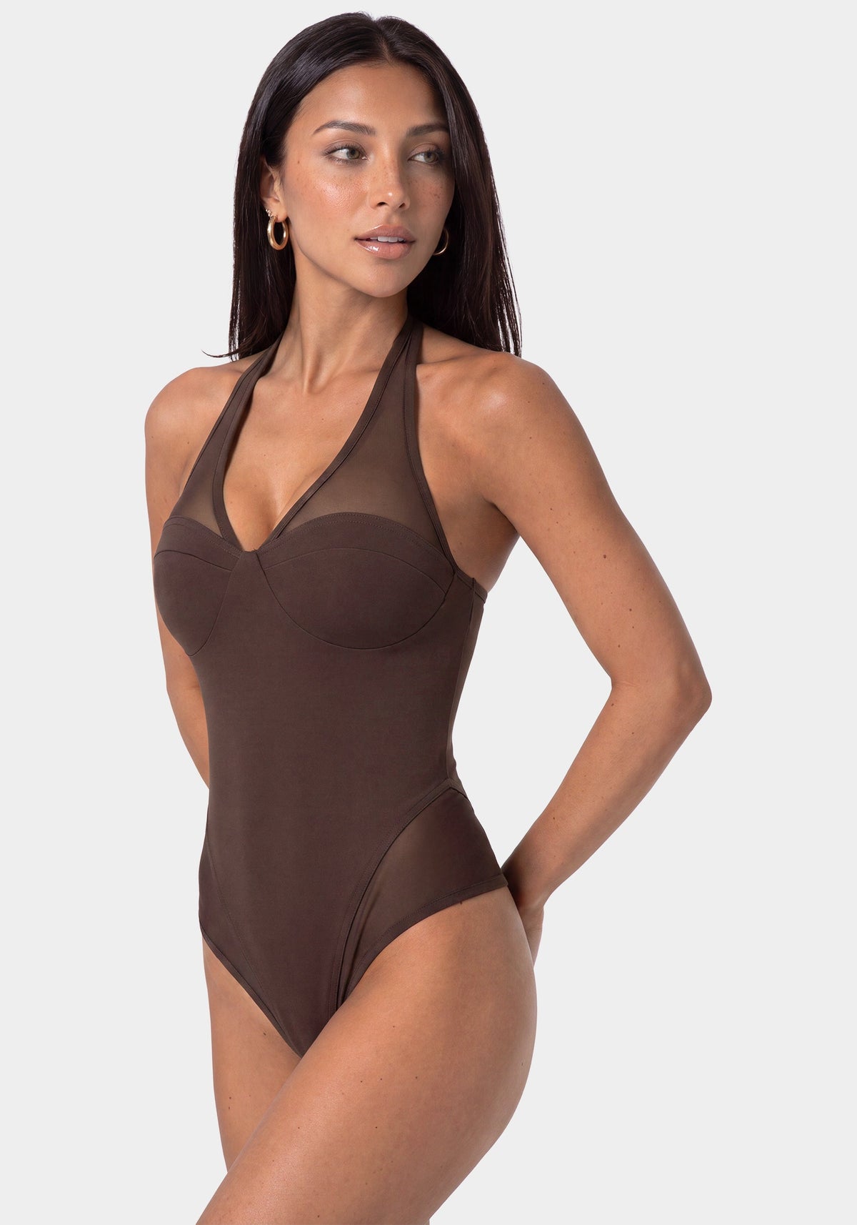 Stretch Halter Bodysuit Chocolate Martini - bebe