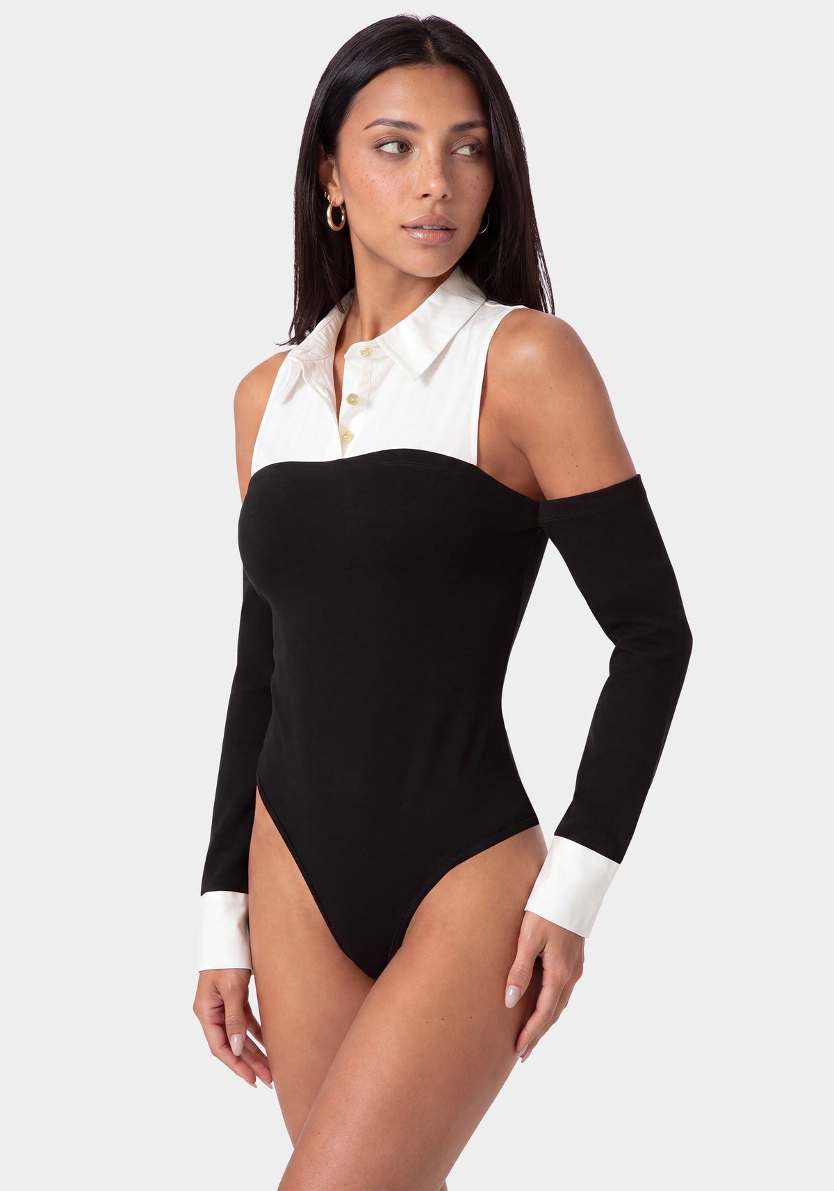 Shirting Look Bodysuit Black / White - bebe