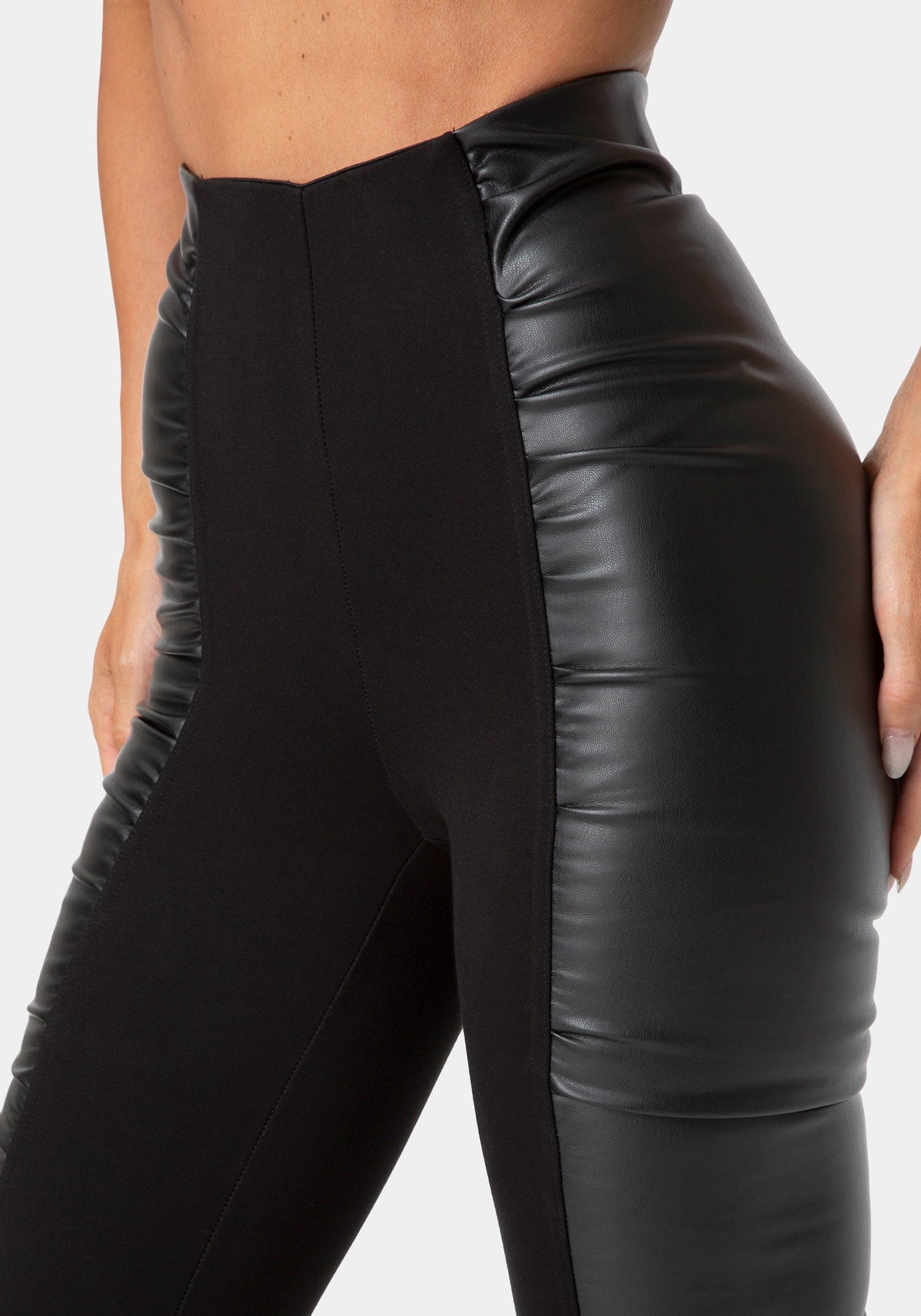 Low Waist Shirred Leather Legging Black - bebe