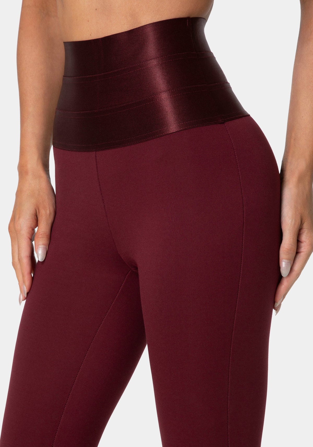 High Waist Satin Elastic Waistband Legging Dark Cherry - bebe