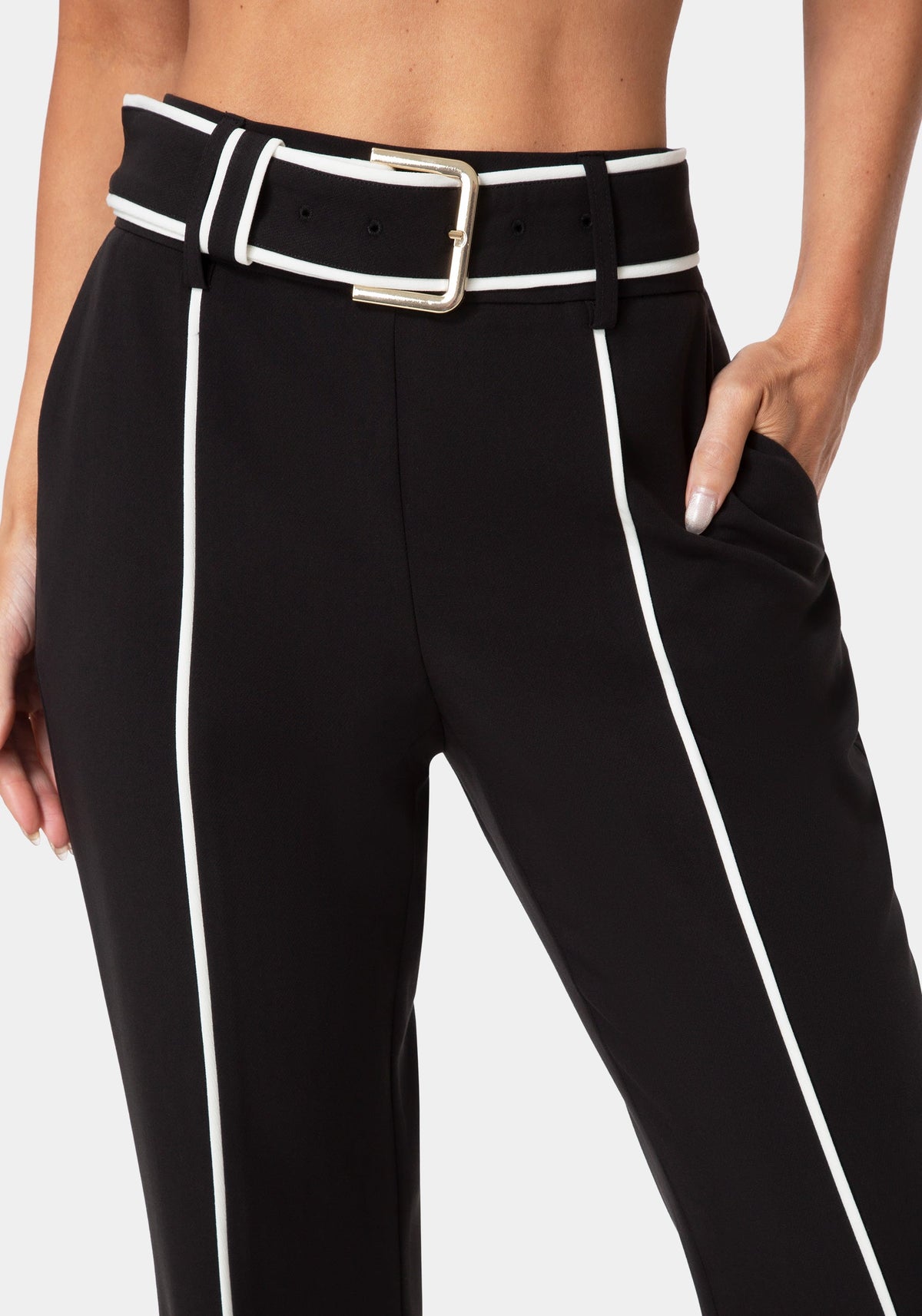 Tailored High Waist Straight Leg Pants Black - bebe