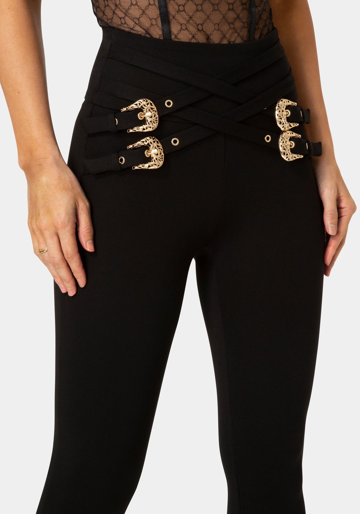 High Waisted Belted Legging Black - bebe