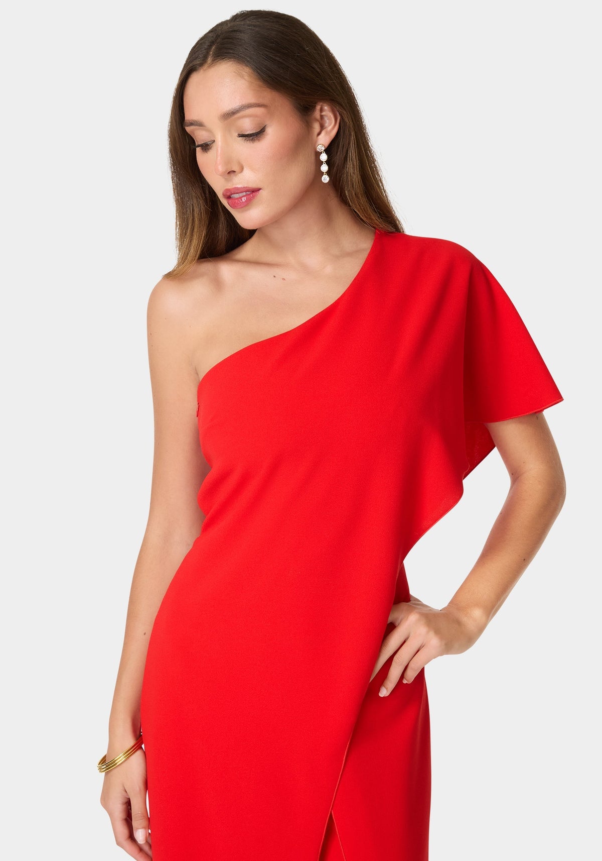 One Shoulder Cape Jumpsuit Red - bebe