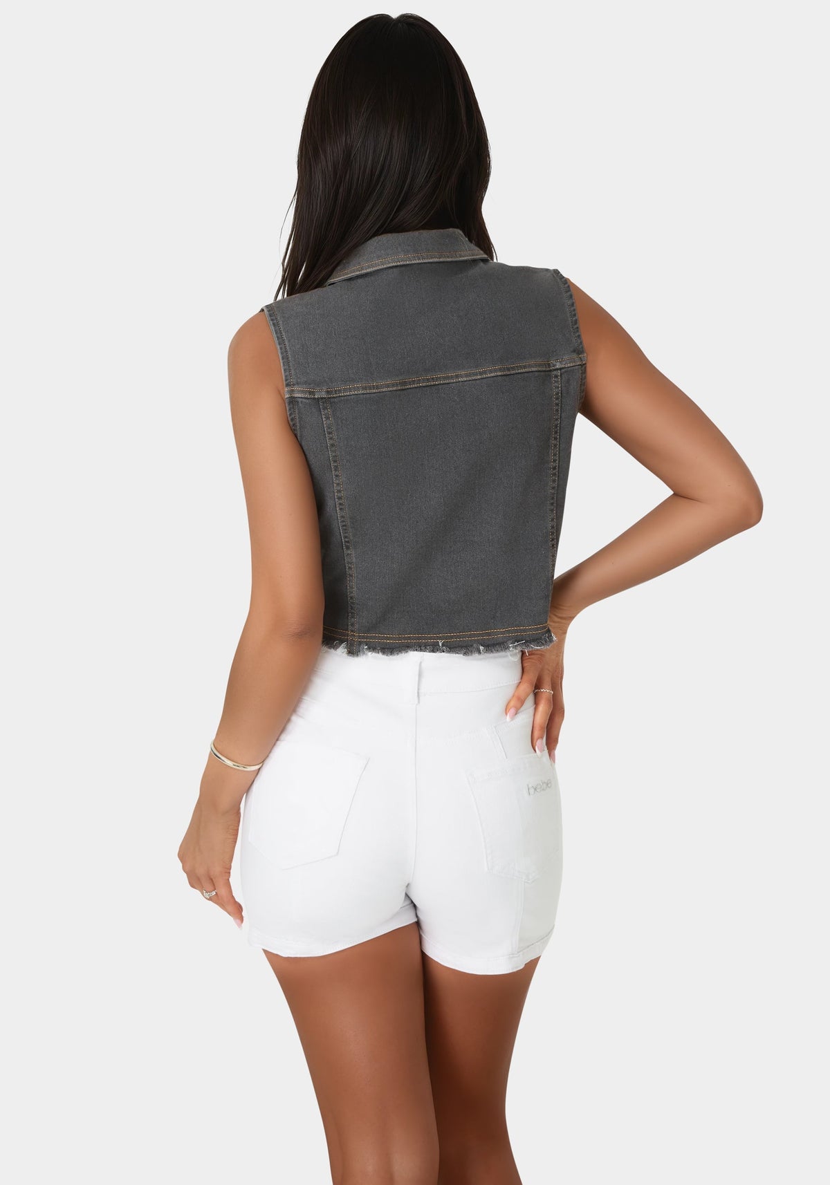 The Cropped Trucker Vest Grey Wash - bebe