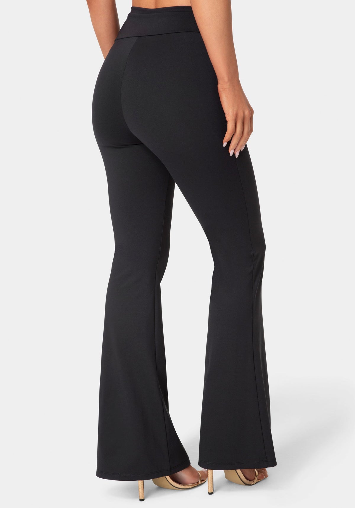 High Waist Draped Flare Leg Legging Black - bebe