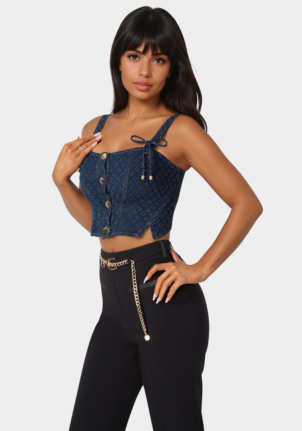 Textured Denim Bustier Dark Blue Wash - bebe