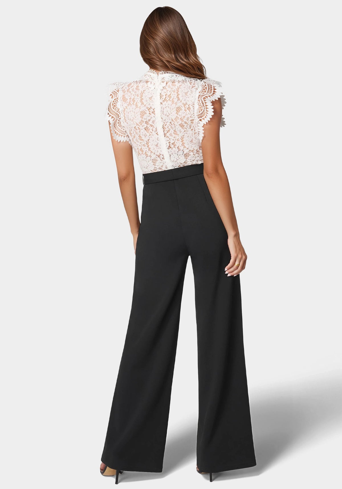 Ruffle Lace Jumpsuit White/Black - bebe