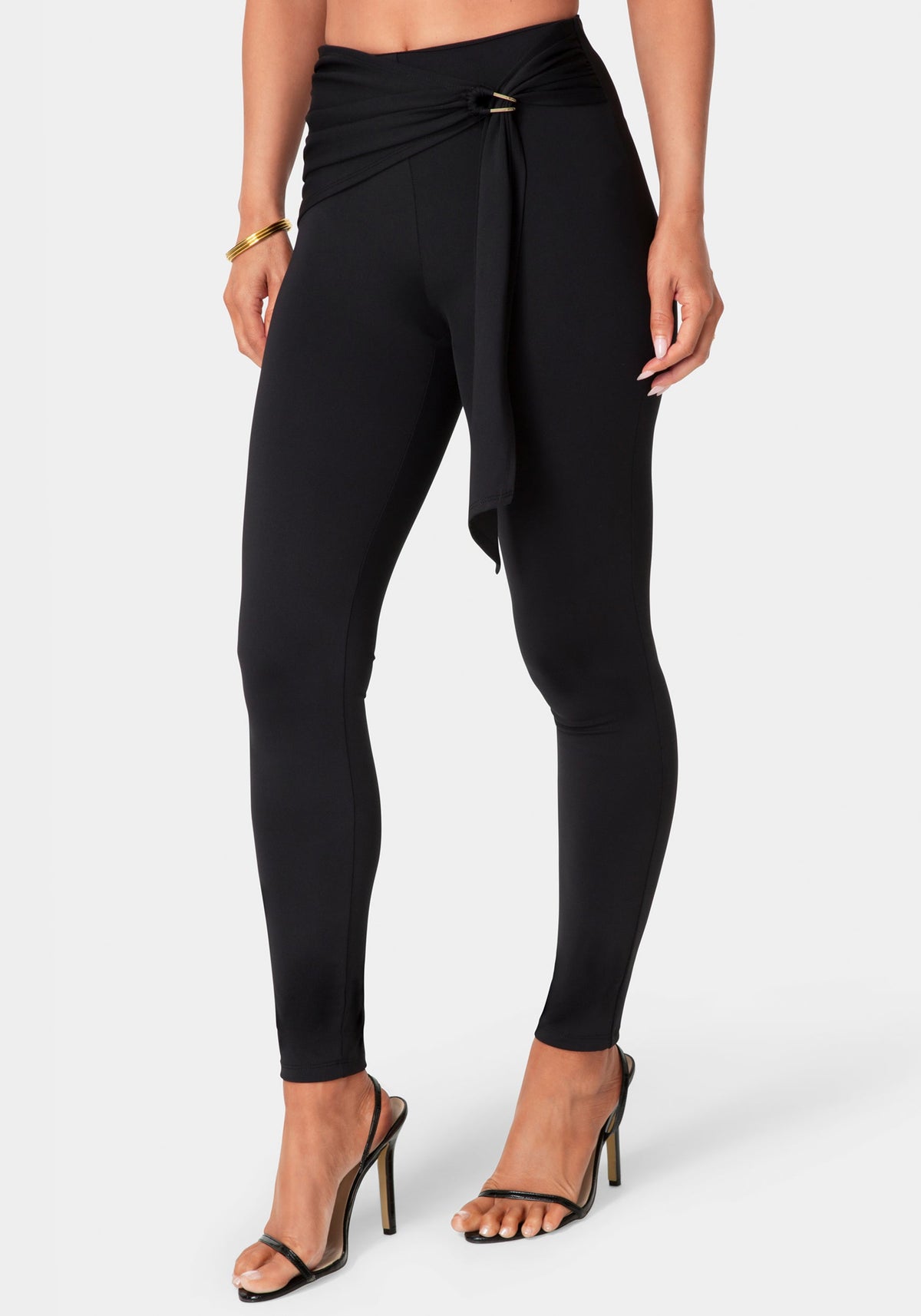 High Waist Draped Sash Legging Black - bebe