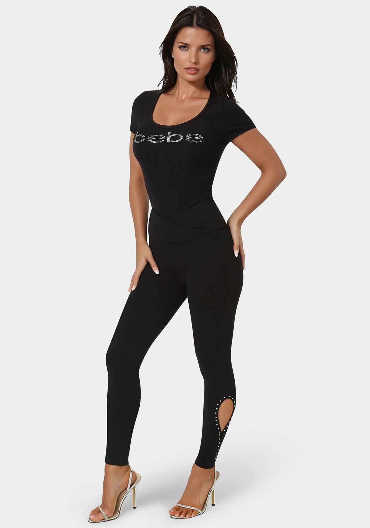High Waist Rhinestone Legging Black - bebe