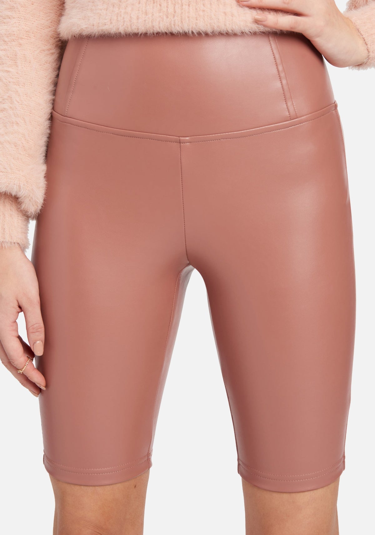 High Waist Vegan Leather Biker Short Old Rose - bebe
