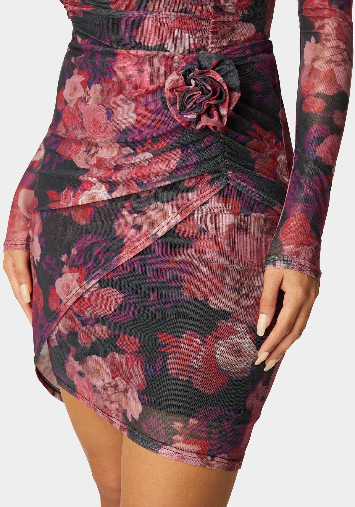 Floral Mesh Mini Skirt Romantic Floral Print - bebe
