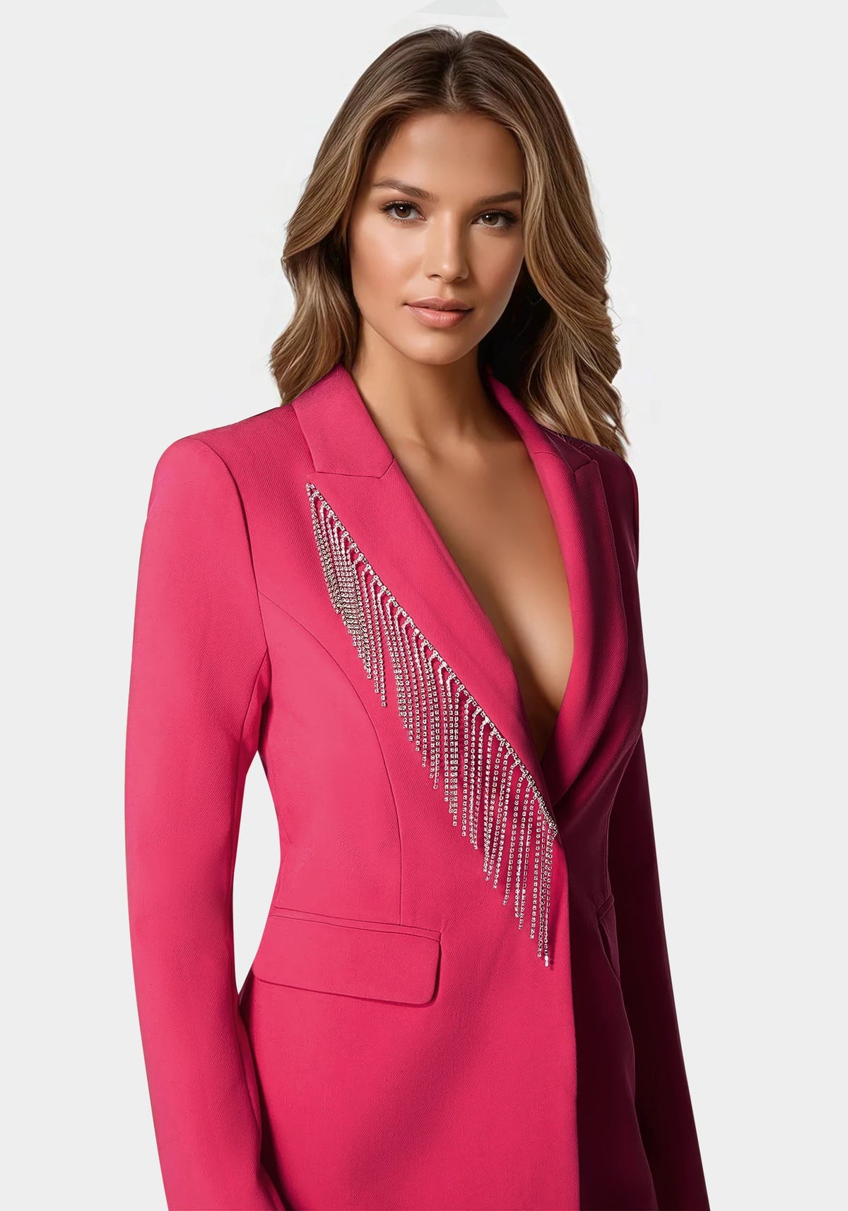 Rhinestone Fringe Tailored Blazer Raspberry - bebe Raspberry - bebe