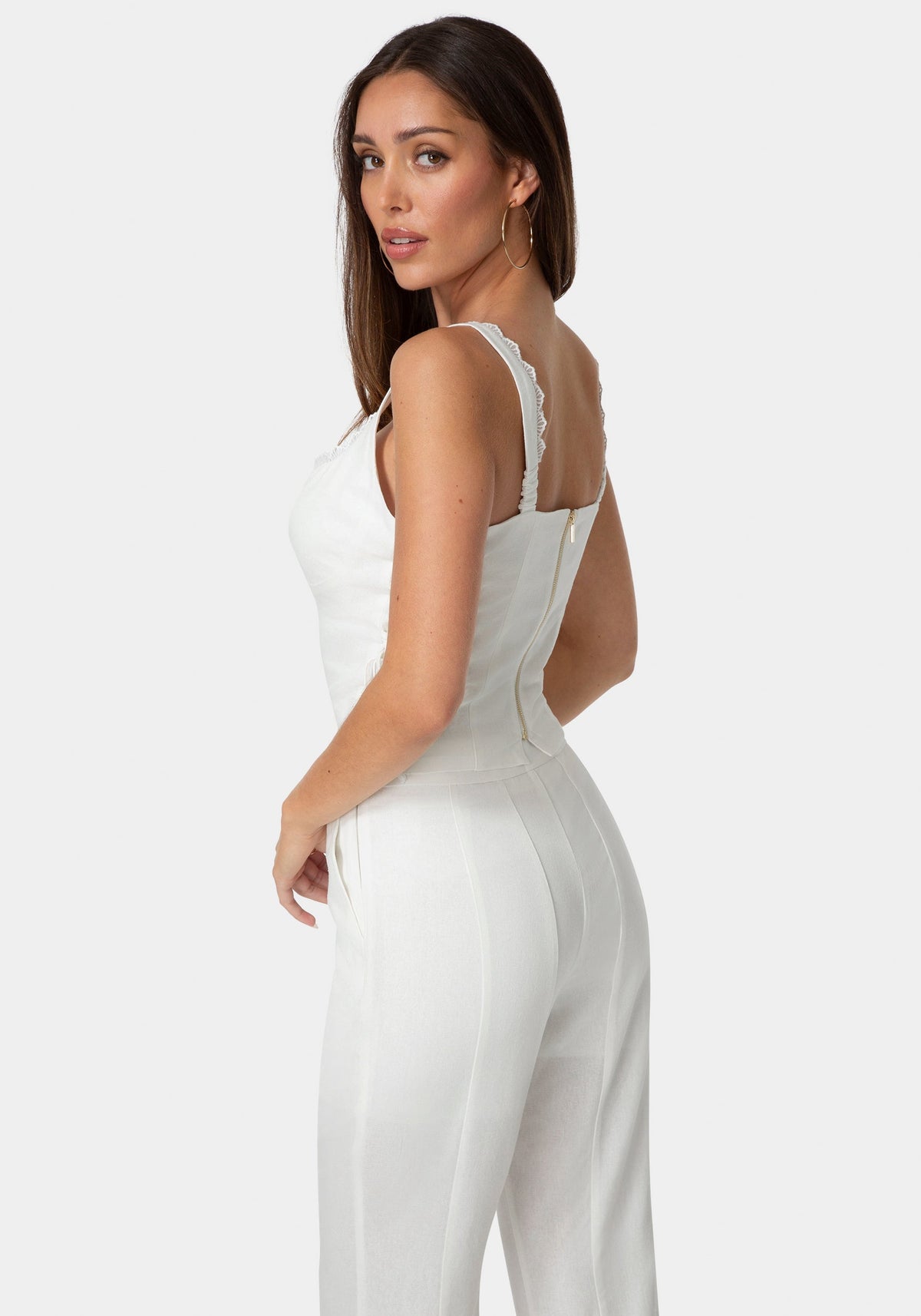 Lace Up Linen Top White Alyssum - bebe