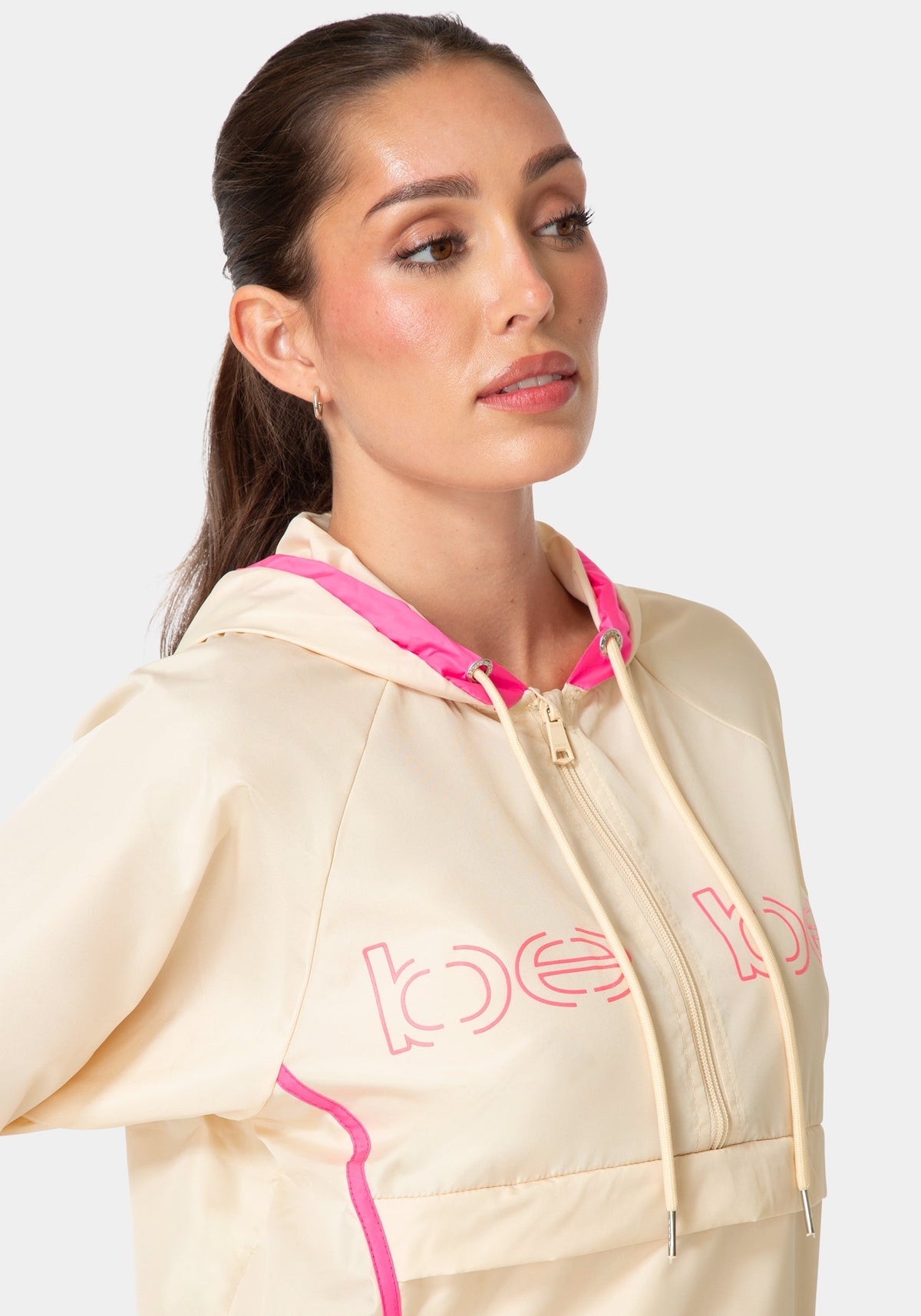 Bebe Half Zip Packable Woven Jacket Ivory - bebe