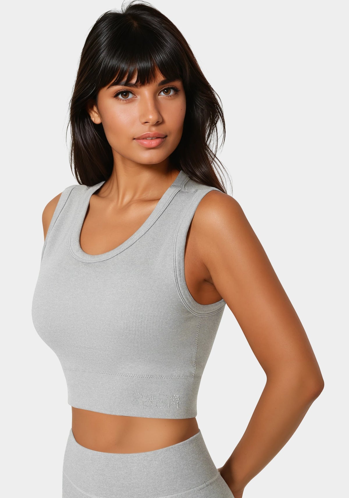 Double Layer Front Seamless Crop Tank Heather Grey - bebe