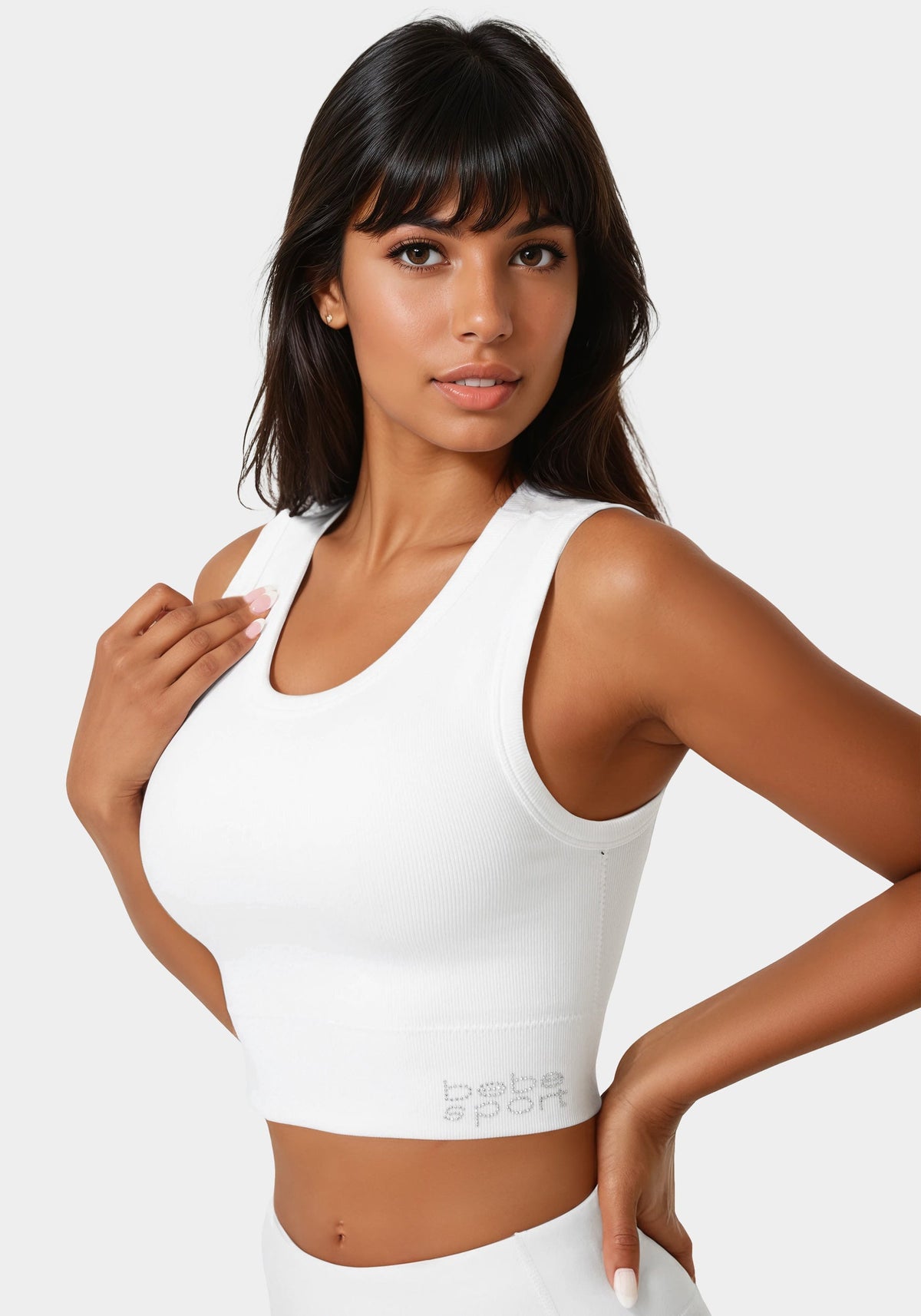 Double Layer Front Seamless Crop Tank White - bebe
