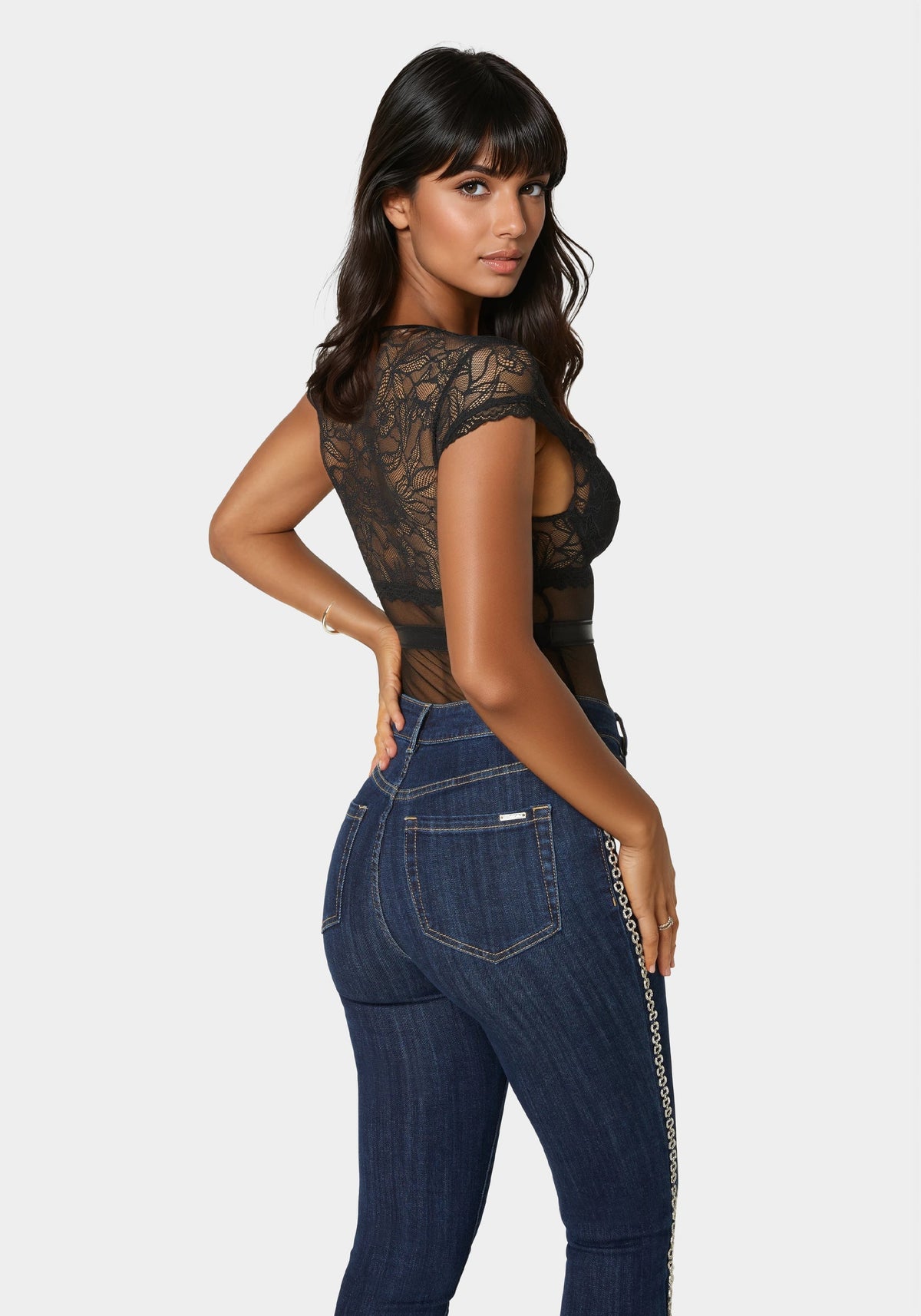 Lace & Mesh Bodysuit Black - bebe