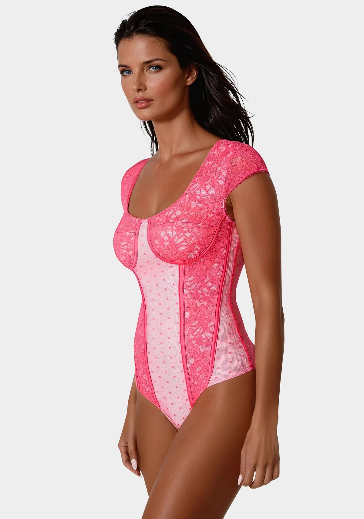 Swiss Dot Lace Bodysuit in Marys Rose Raspberry - bebe Mary'S Rose/Raspberry - bebe