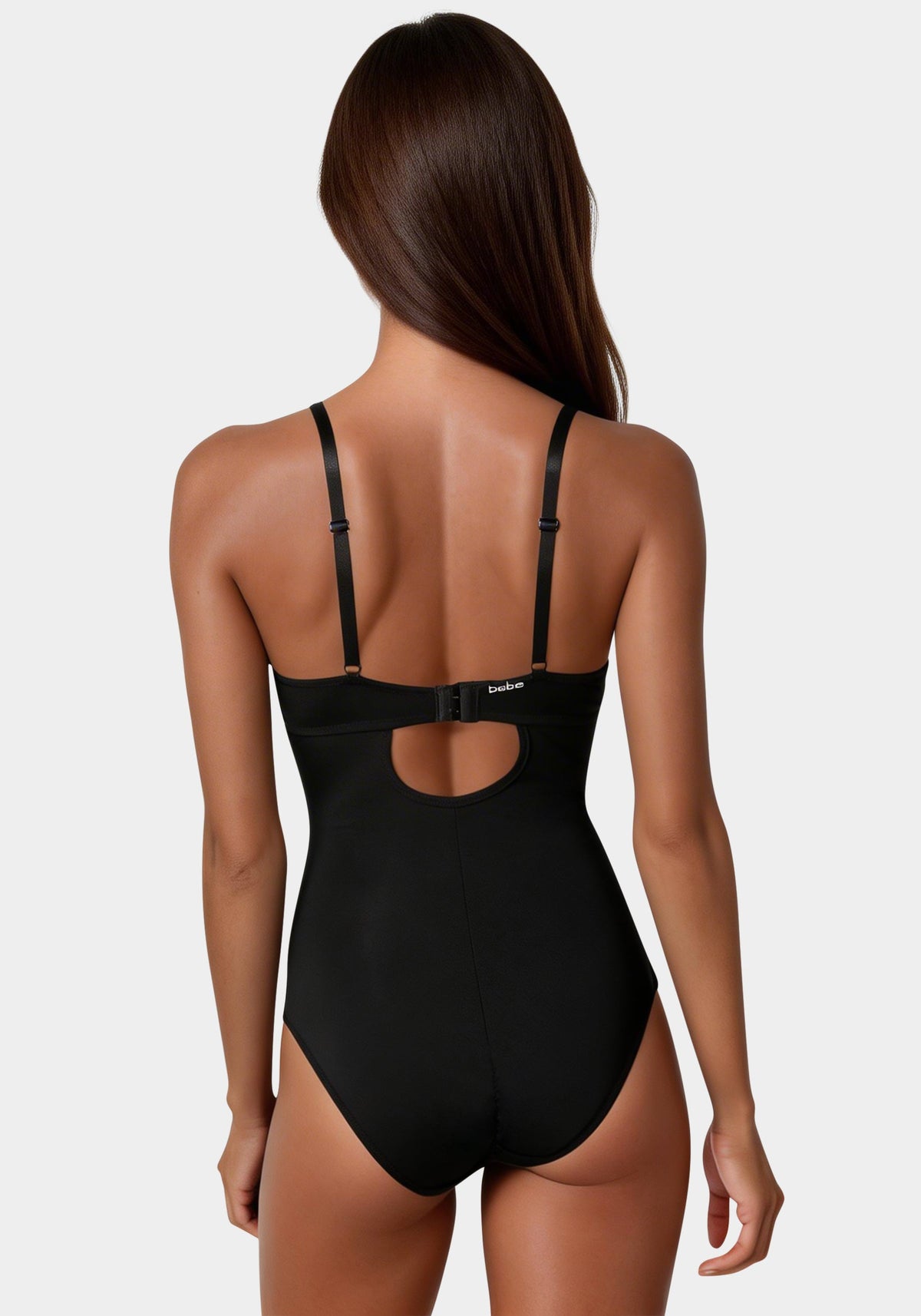 Microfiber and Mesh Detail Shaping Bodysuit Black - bebe