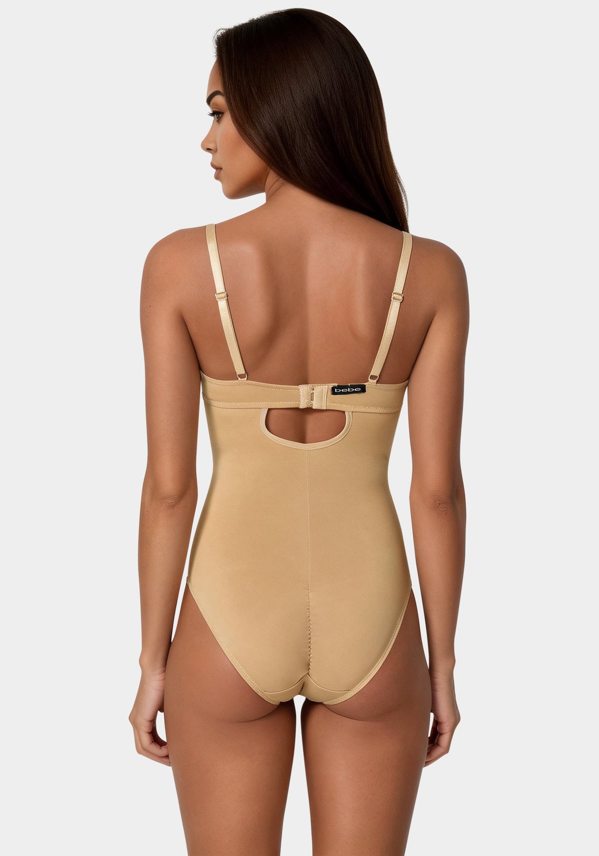 Microfiber and Mesh Detail Shaping Bodysuit Caramel - bebe