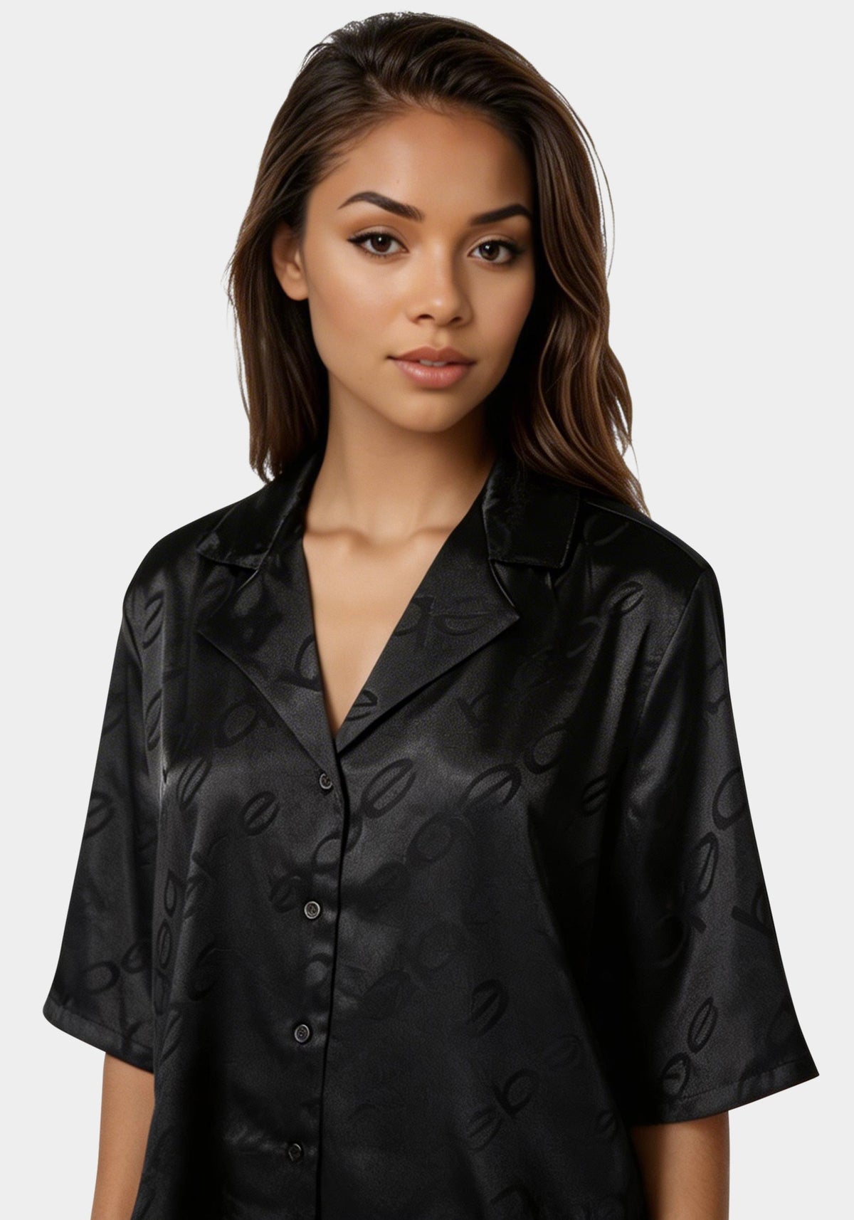 2pc Satin Notch Collar Pant Set Black Beauty - bebe