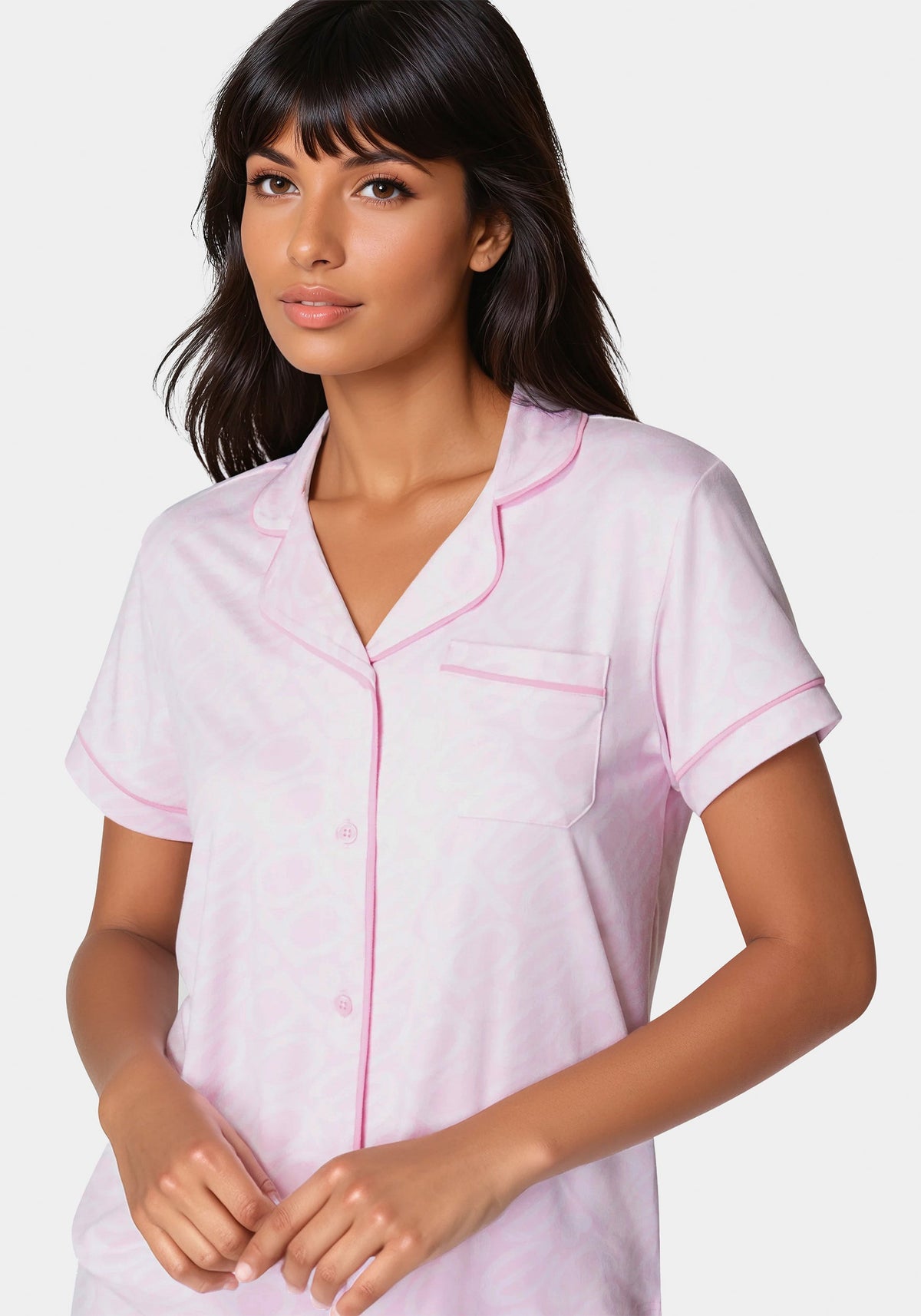 Printed Notch Collar Short Set Light Pink - bebe