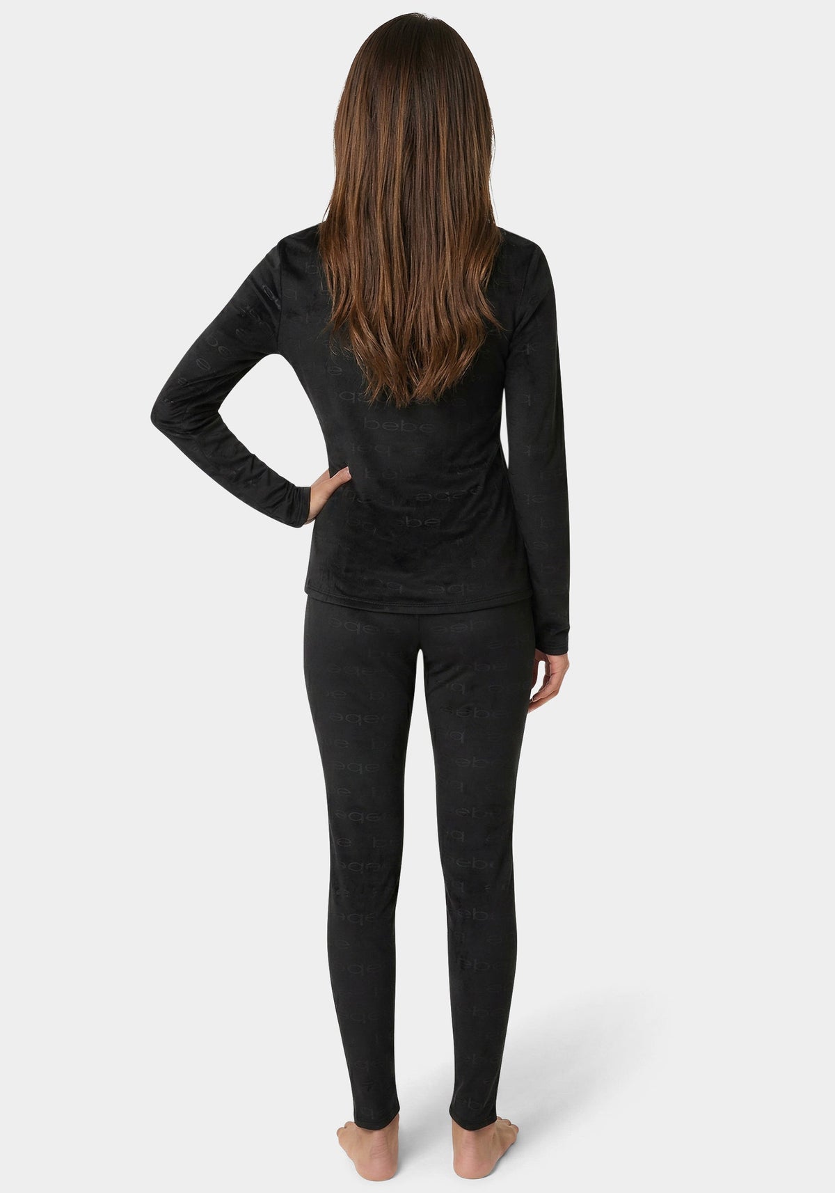 2pc Velour Bebe Louge Sleep Base Layer Set Black - bebe