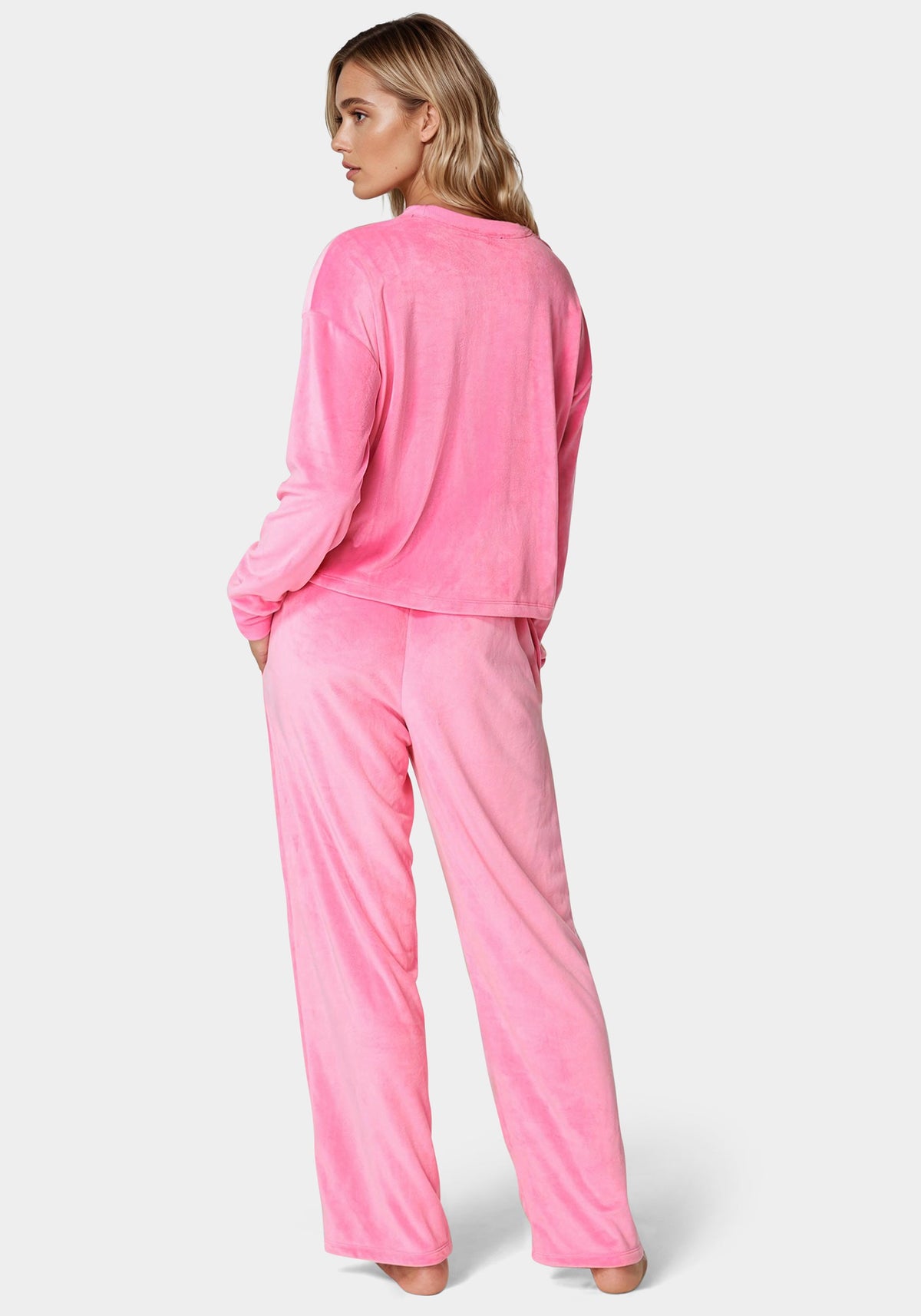 2pc Velour Lounge Pajama Set with Rhinestones Aurora Pink - bebe