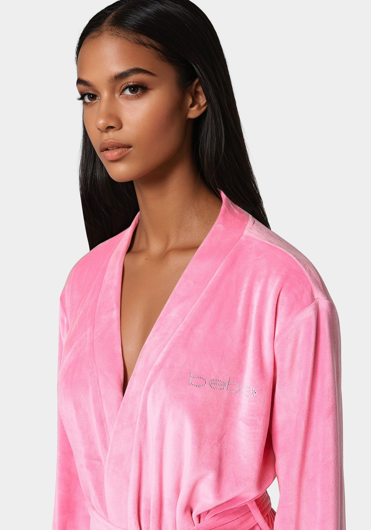 Velour Robe With Rhinestone Aurora Pink - bebe