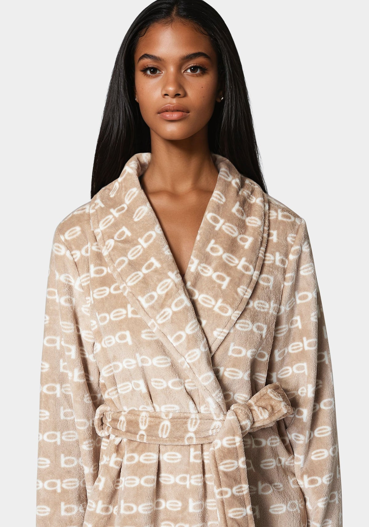 Printed Plush Robe Warm Taupe - bebe