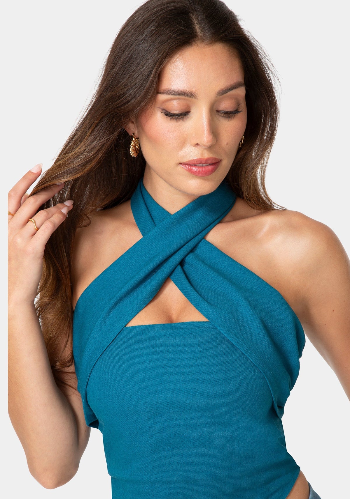 Versatile Scarf Linen Top Deep Lagoon - bebe