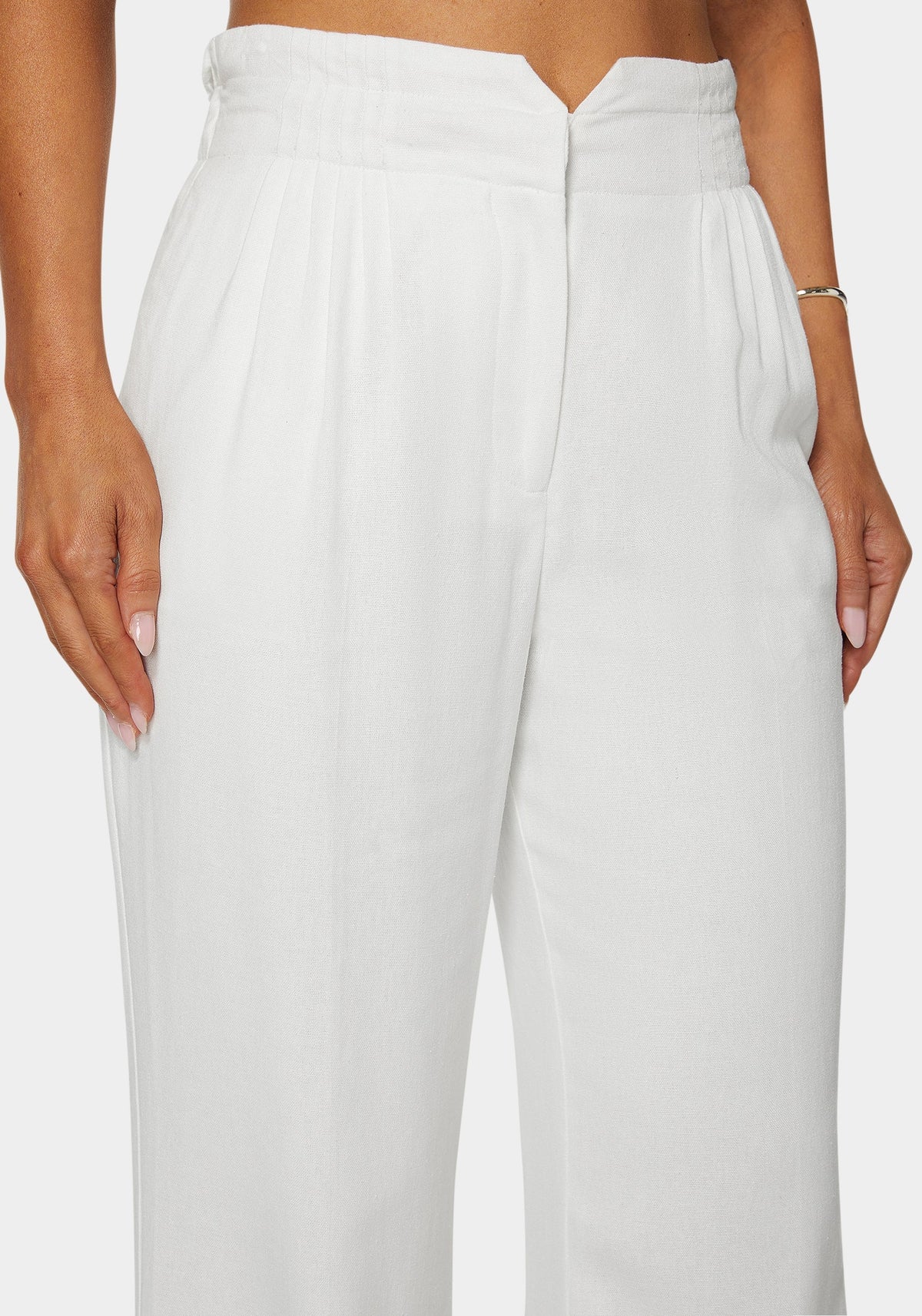 Linen High Waist Palazzo Leg Pant White Alyssum - bebe