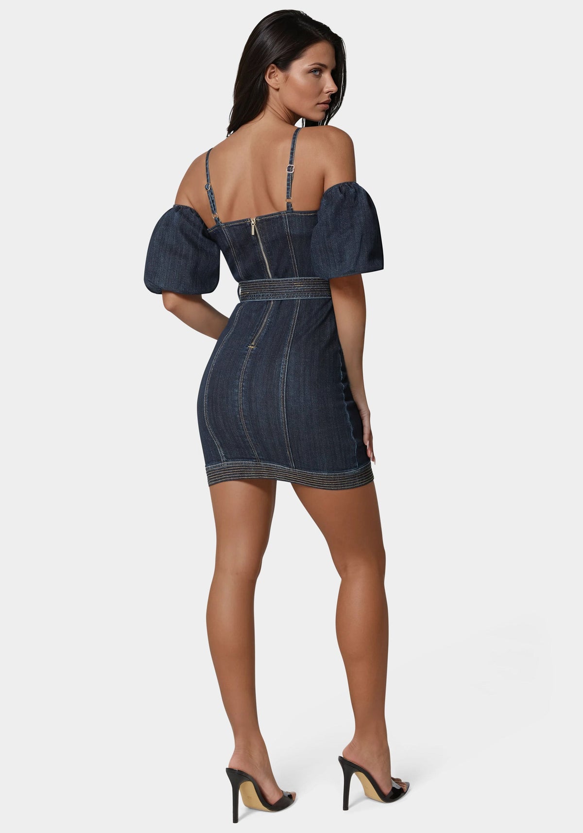 Fitted Denim Dress Dark Indigo Wash - bebe