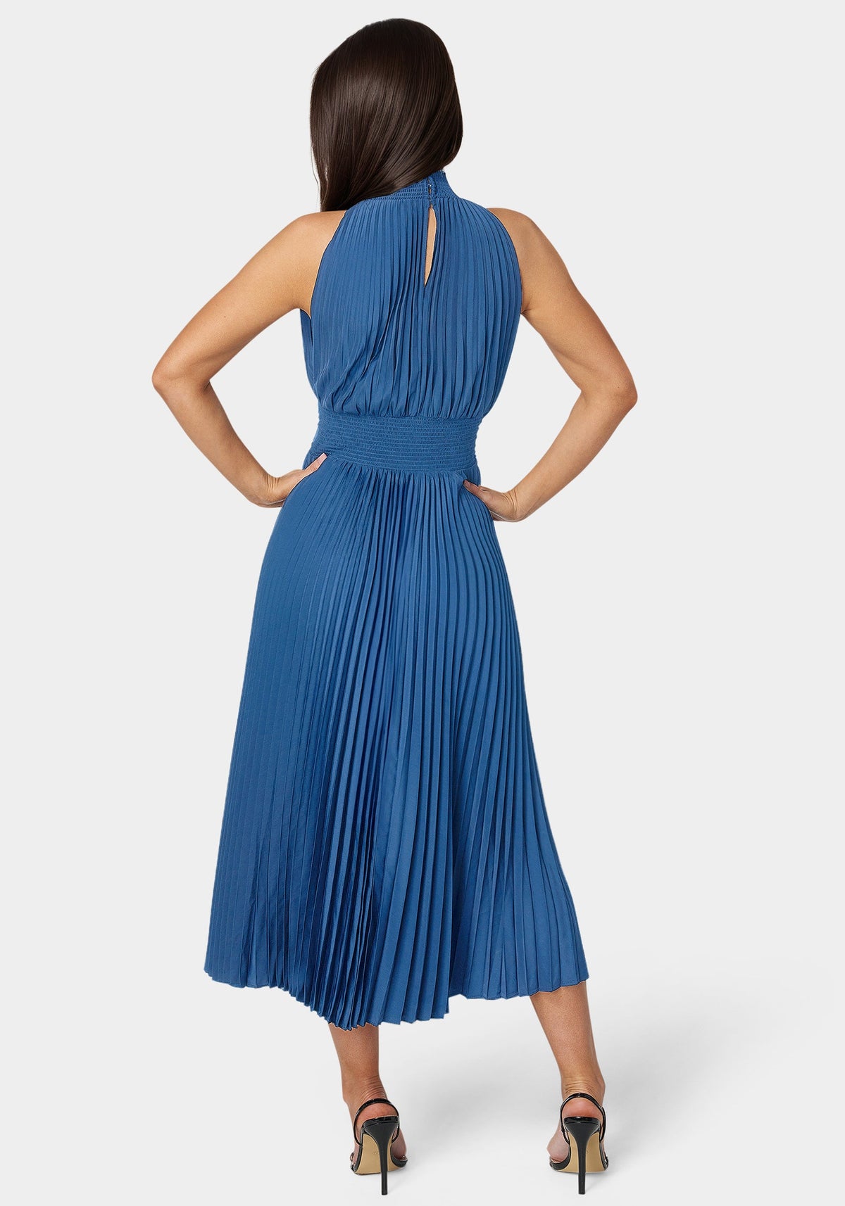 Sleeveless Pleated Dress Royal - bebe Royal - bebe