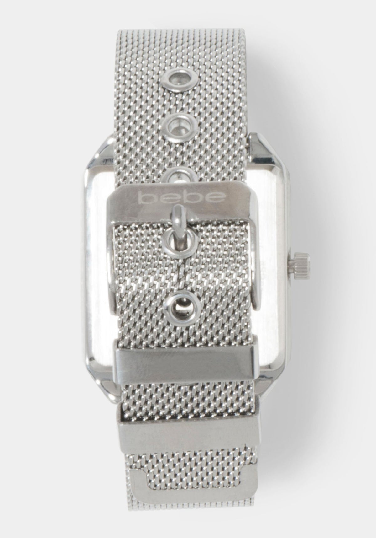 Silver Mesh Strap Rectangle Diamond Dial Watch Silver - bebe