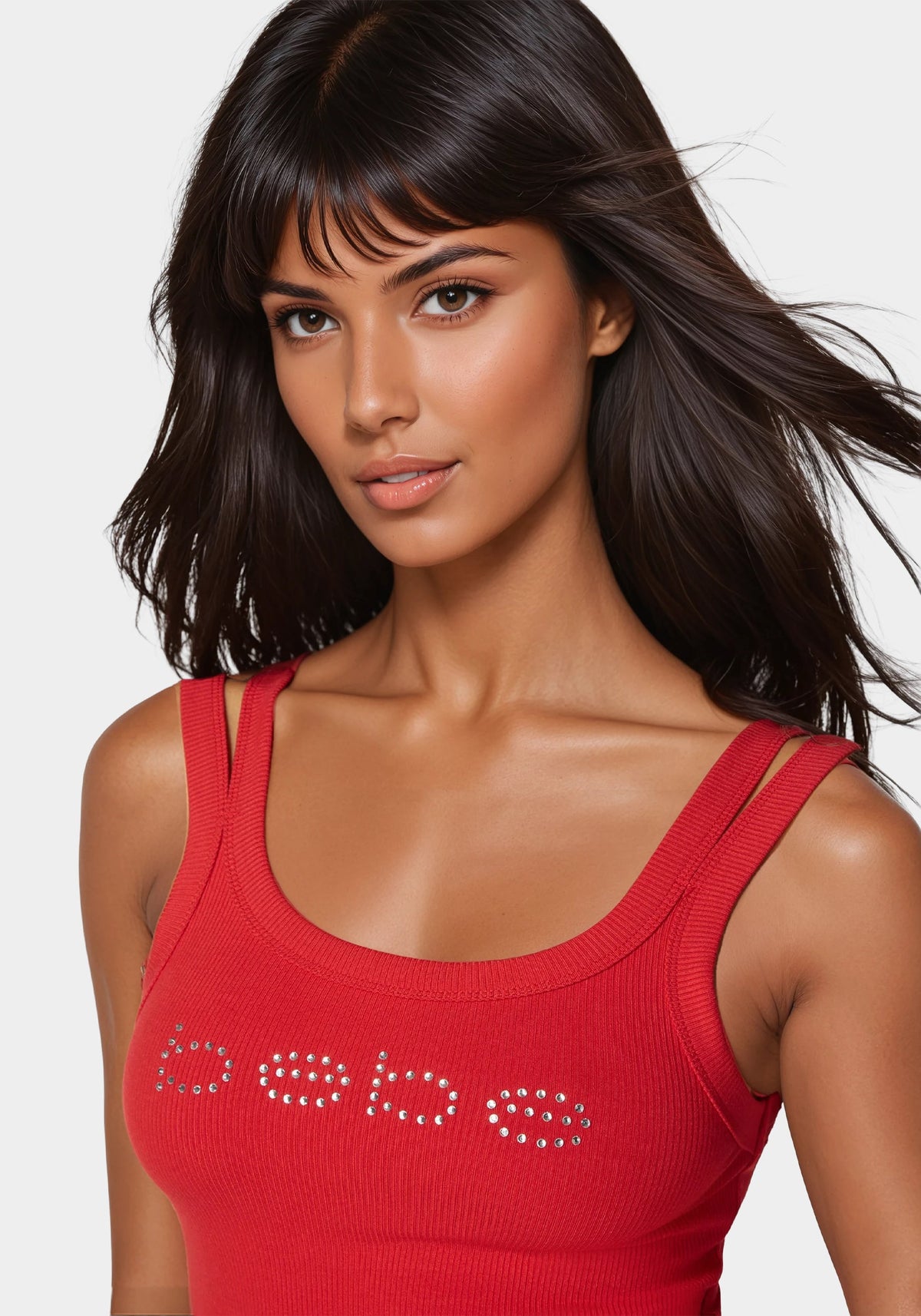 Bebe Logo Double Strap Single Stone Rib Top Salsa - bebe Salsa - bebe