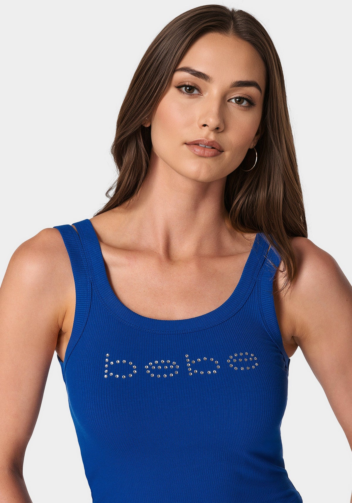 Bebe Logo Double Strap Single Stone Rib Top Galactic Cobalt - bebe