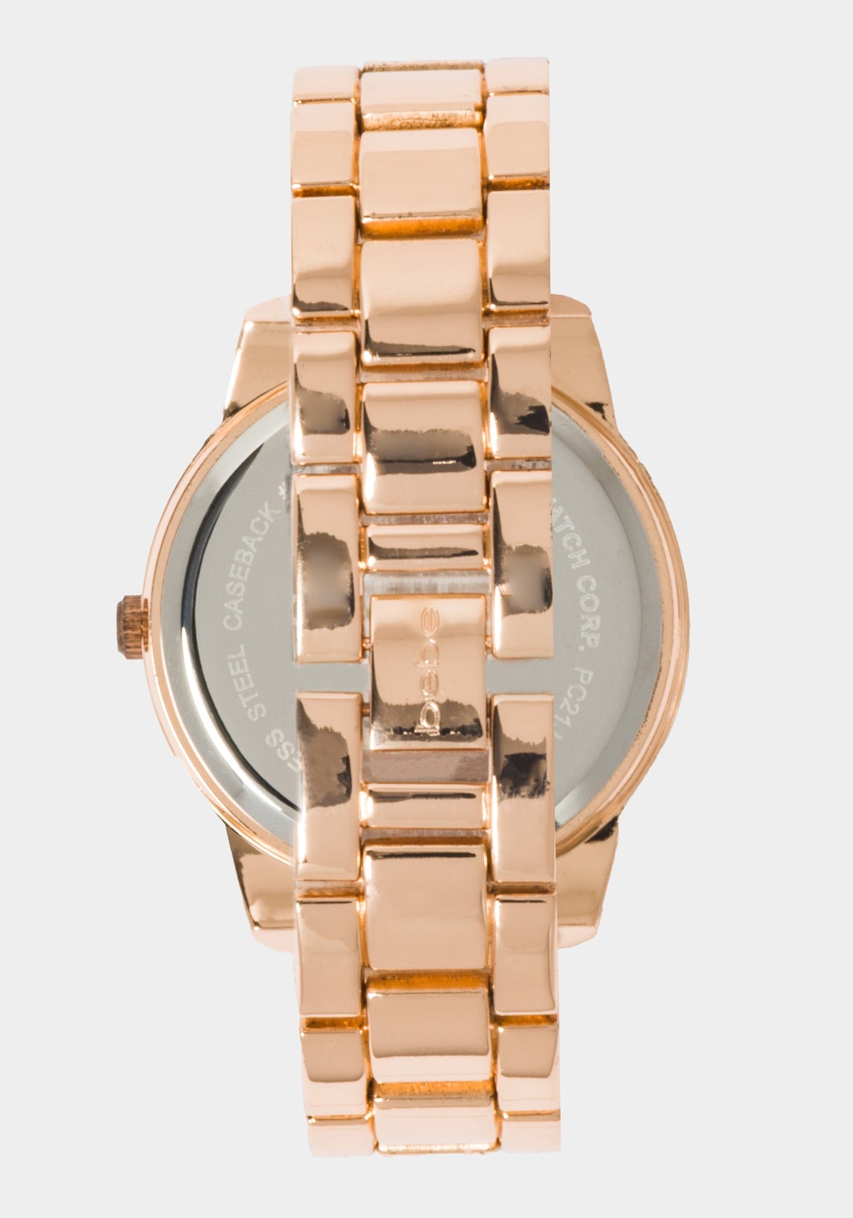 Black Smooth Dial Crystal Bezel Watch Rose Gold - bebe