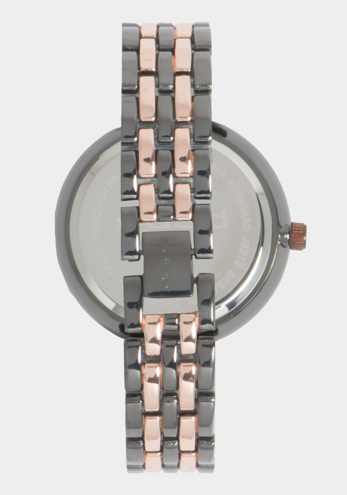 Glossy Gun Metal Dial Crystal Bezel Watch Rose Gold-Gun - bebe