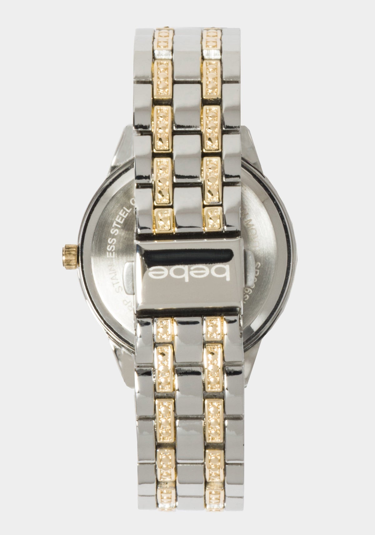Silver Textured Dial Crystal Bezel Watch Two-Tone Gold-Silver - bebe