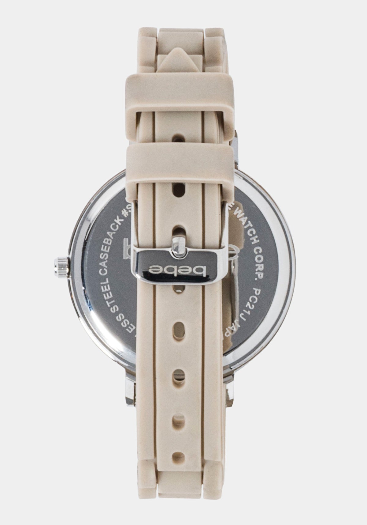 Taupe Crystal Bezel Roman Numeral Watch Silvertone And Taupe - bebe