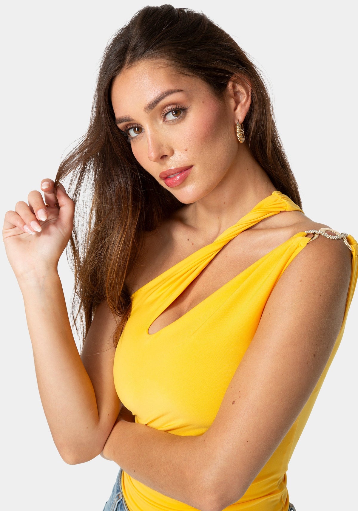 One Shoulder Twisted Top Mango Spritz - bebe