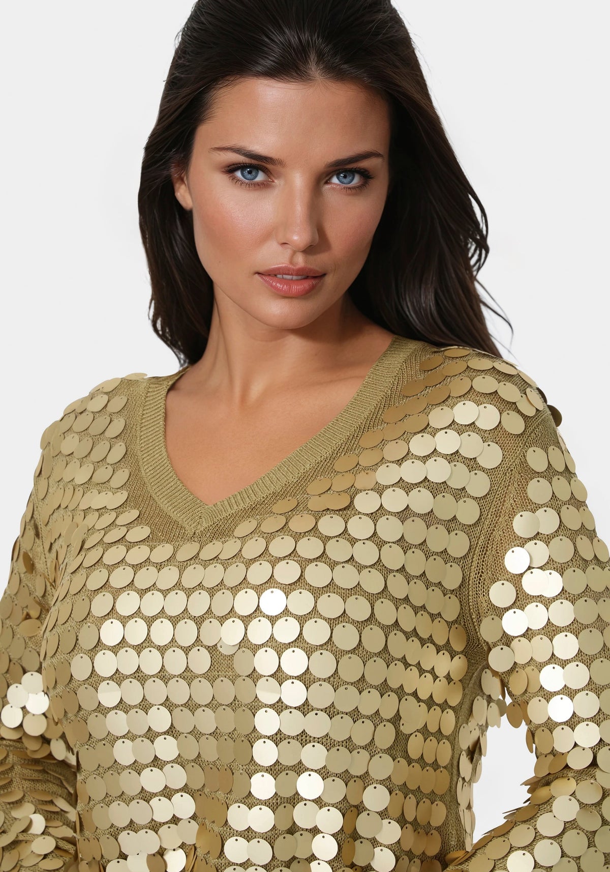 Metallic Gold Sequin Sweater Gold - bebe