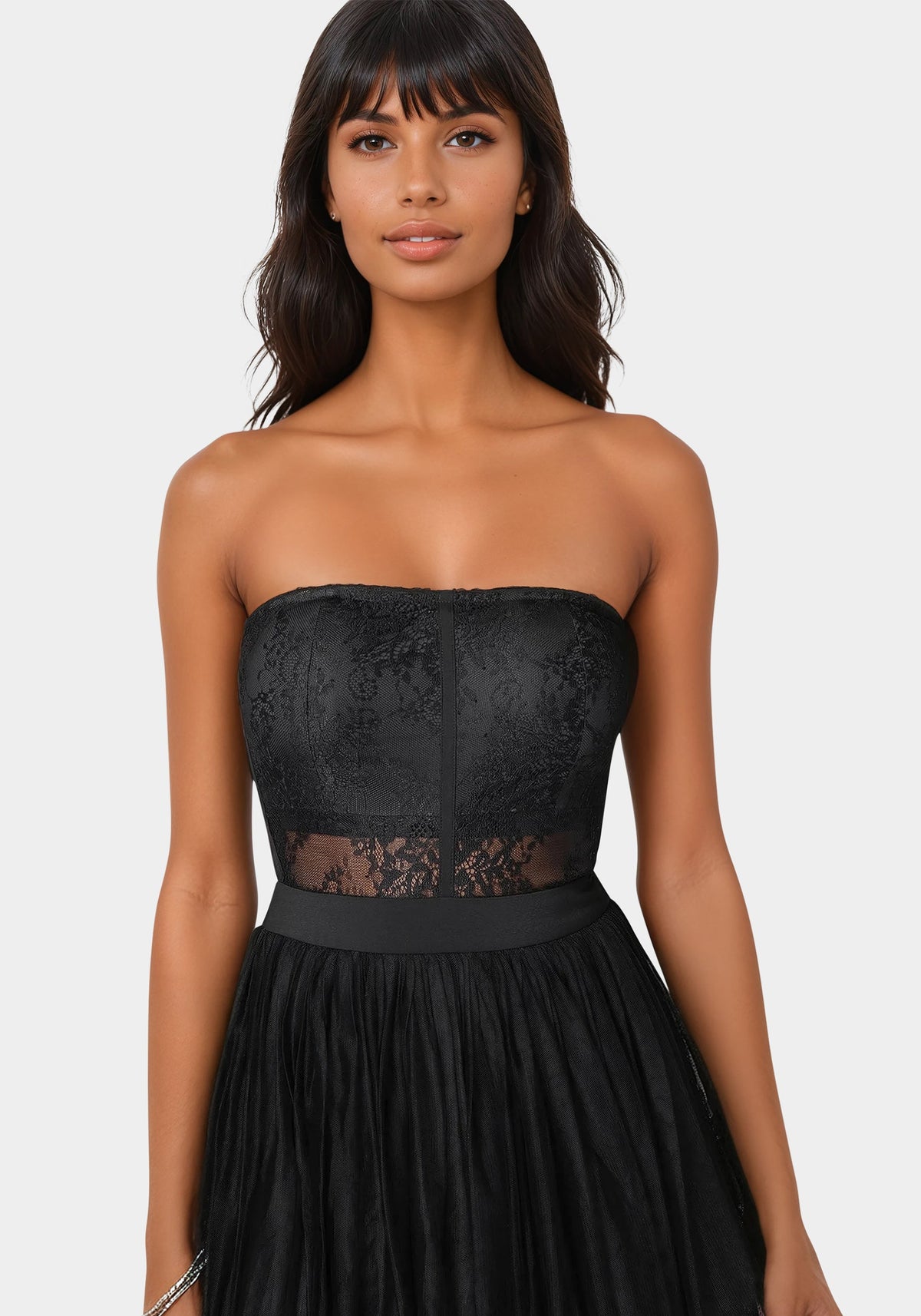 Tulle Corset Midi Dress Jet Black - bebe