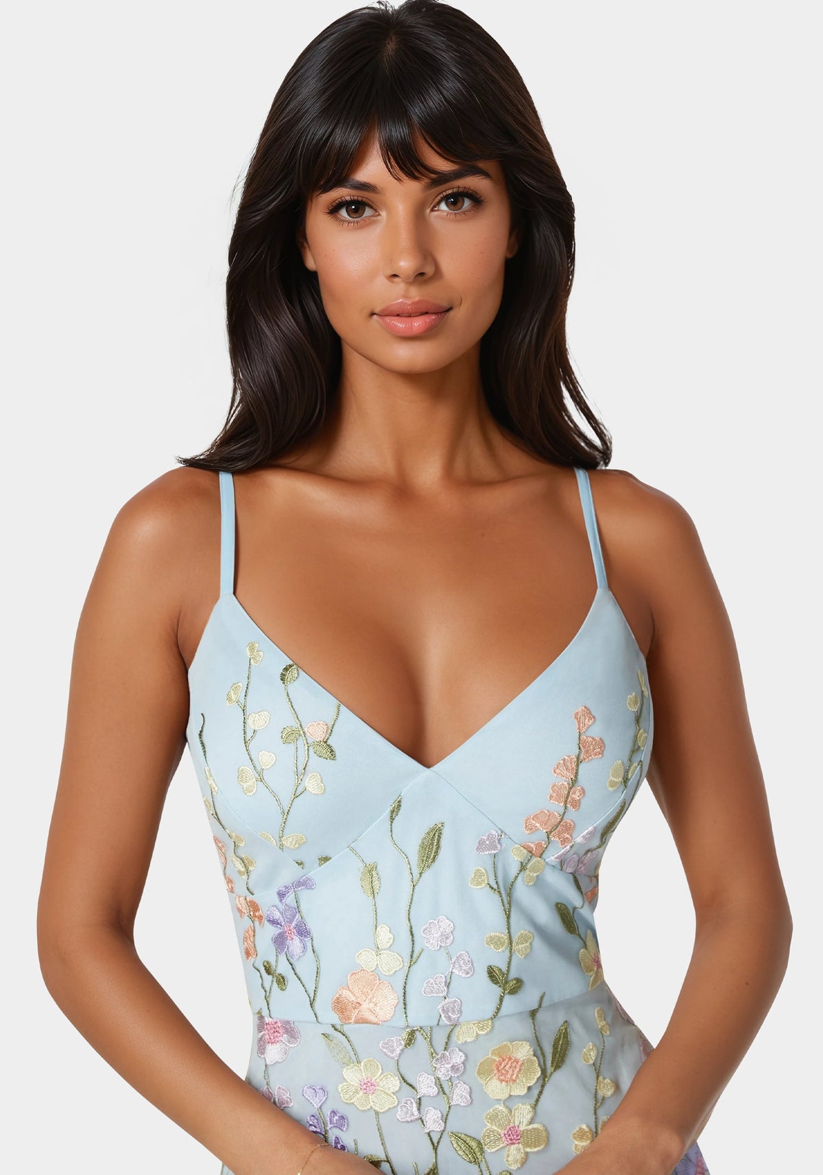 Floral Embroidered Midi Dress Blue Multi - bebe