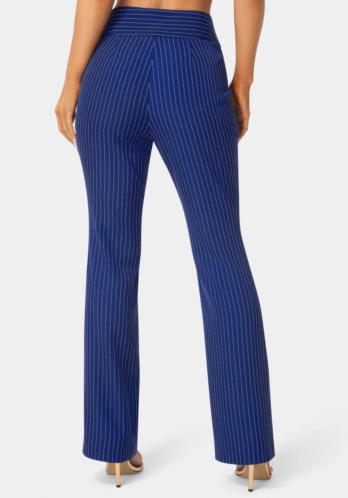 Mid Rise Stripe Mini Bootcut Leg Pant Blue Intention Stripe - bebe