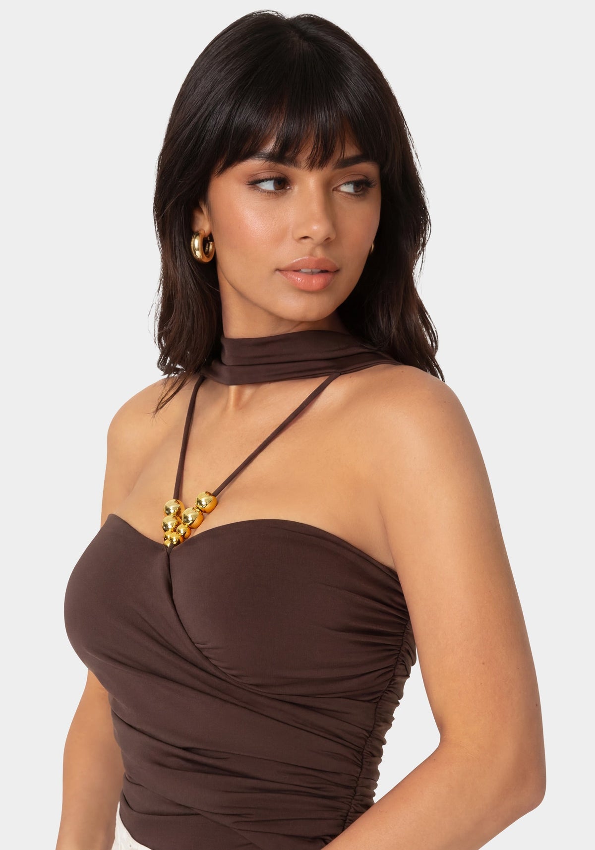 Neck Scarf Illusion Knit Top Chocolate Martini - bebe