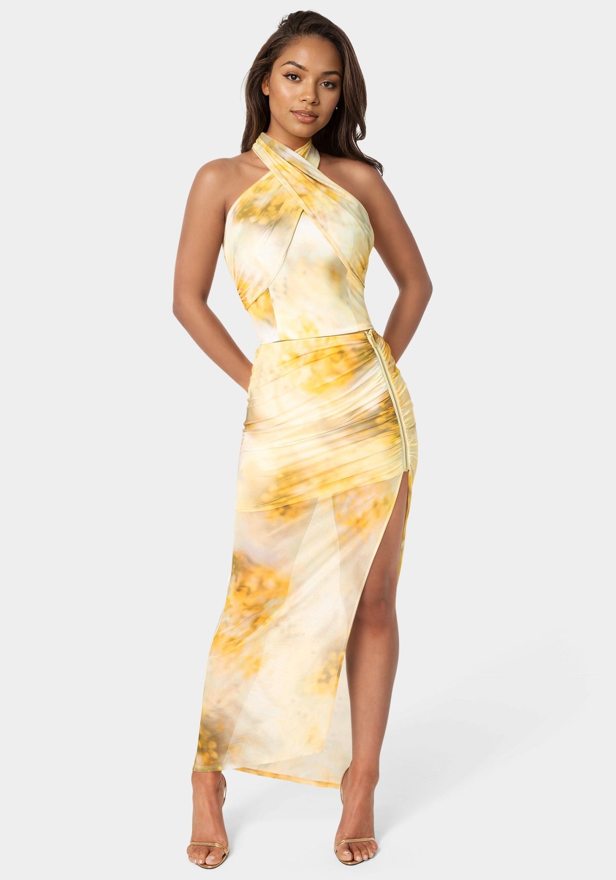 Halter Wrap Tie Top Mimosa Haze Print - bebe